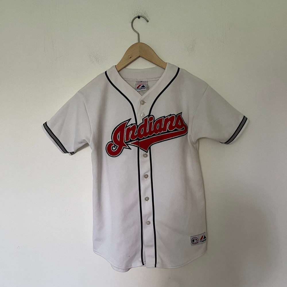 Majestic MLB Cleveland Indians Baseball Jersey White Red Logo Small